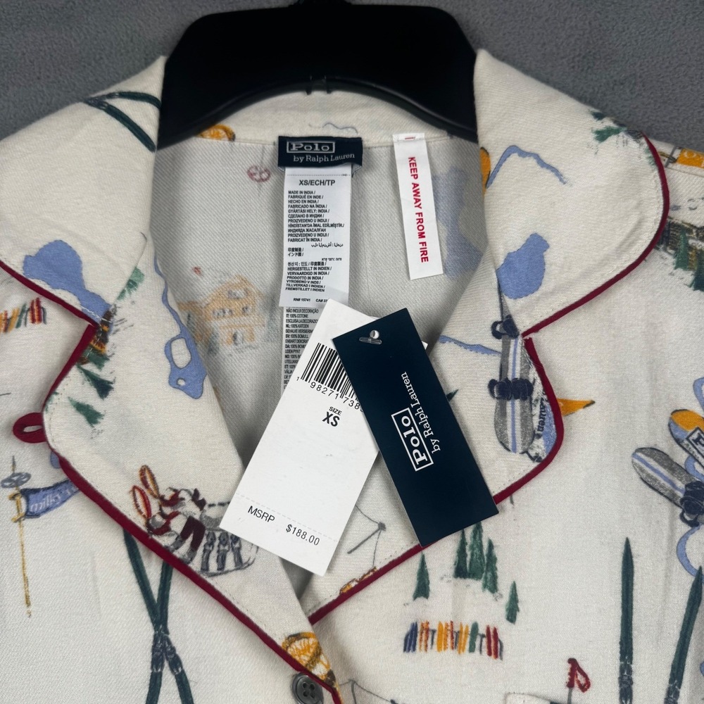 NWT Polo Ralph Lauren Cream SKI TRAVELER Madison FLANNEL Pajama Set Women's XS - Picture 3 of 11